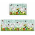 thumbnail image 1 of Kitchen Rug Sets 2 Piece Happy Easter Rabbits Butterfly Eggs Non Slip Anti Fatigue Floor Mats Teal Green Wood Plank Comfort Soft Absorb Cushioned Standing Doormat Runner Rugs (19.7x31.5+19.7x47.2in), 1 of 6