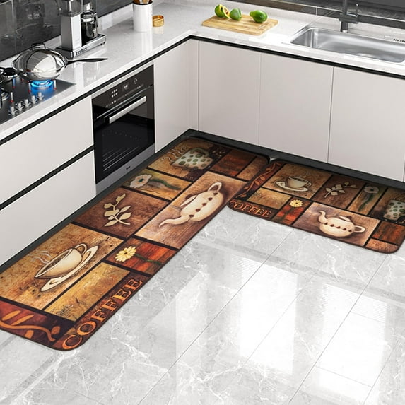 Kitchen Rug Sets 2 Pieces Non Slip Rugs Kitchen Mats for Floor 17"x48"+17"x30" Washable Hallway Laundry Room Runner Rug Standing Mat Carpet Home Decor Fruit