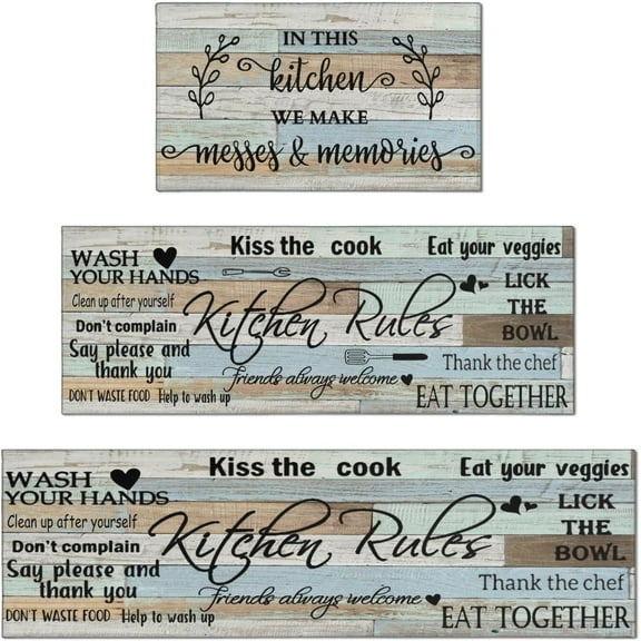 Kitchen Rug Sets 3 Piece with Runner Non Slip Kitchen Rugs and Mats Washable Kitchen Mats for Kitchen Floor Mat Carpet Runner Rugs for Hallway Laundry Decor 17x30+17'''' X 47''''+17"x59"