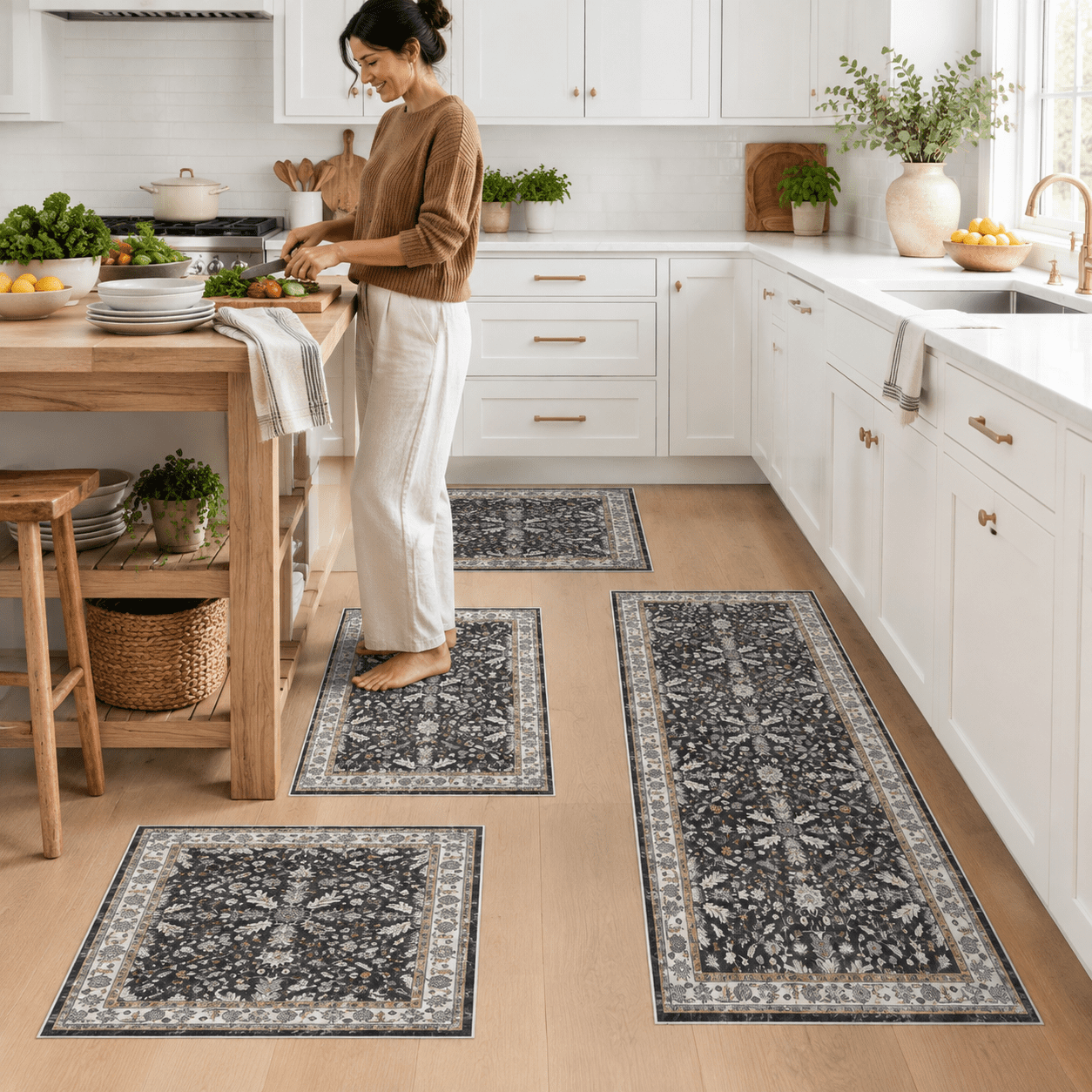 Colorful Kitchen Sink Rug Kitchen Rug Sets 4-piece With Runner - Washable Non-slip Floor Mats For ...