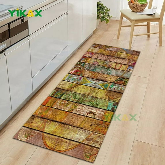 Kitchen Rug Wood Grain Bedroom Entrance Doormat Living Room Floor Decor Carpet Home Balcony Bathroom Door Hallway Anti-Slip Mat