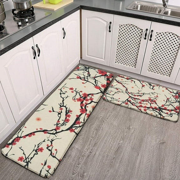 Kitchen Rug and Mat Set Non-Slip Rubber Back Floor Mats 2 Pieces Washable Kitchen Carpet Floor Mat 17.3"x47"+17.3"x29"