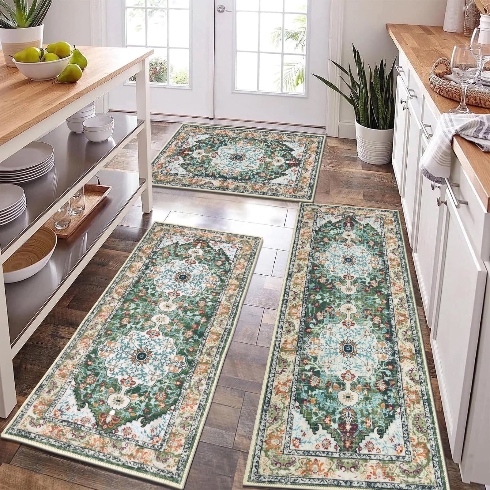 Kitchen Rug and Mat, Yamaziot Boho Kitchen Runner Rug Set of 3, Non ...