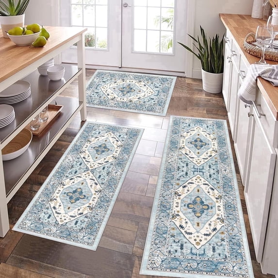 Kitchen Rugs and Runners Set of 3, Yamaziot Kitchen Mat for Floor, Non Slip Skid Comfort Washable Farmhouse Carpet for Laundry Room Sink