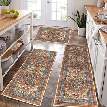 Kitchen Rug and Runner Sets of 3, Kitchen Floor Mat Carpet, Washable Non Slip Kitchen Runner Rug, Farmhouse Hallway Doormat for Holiday Home Decor