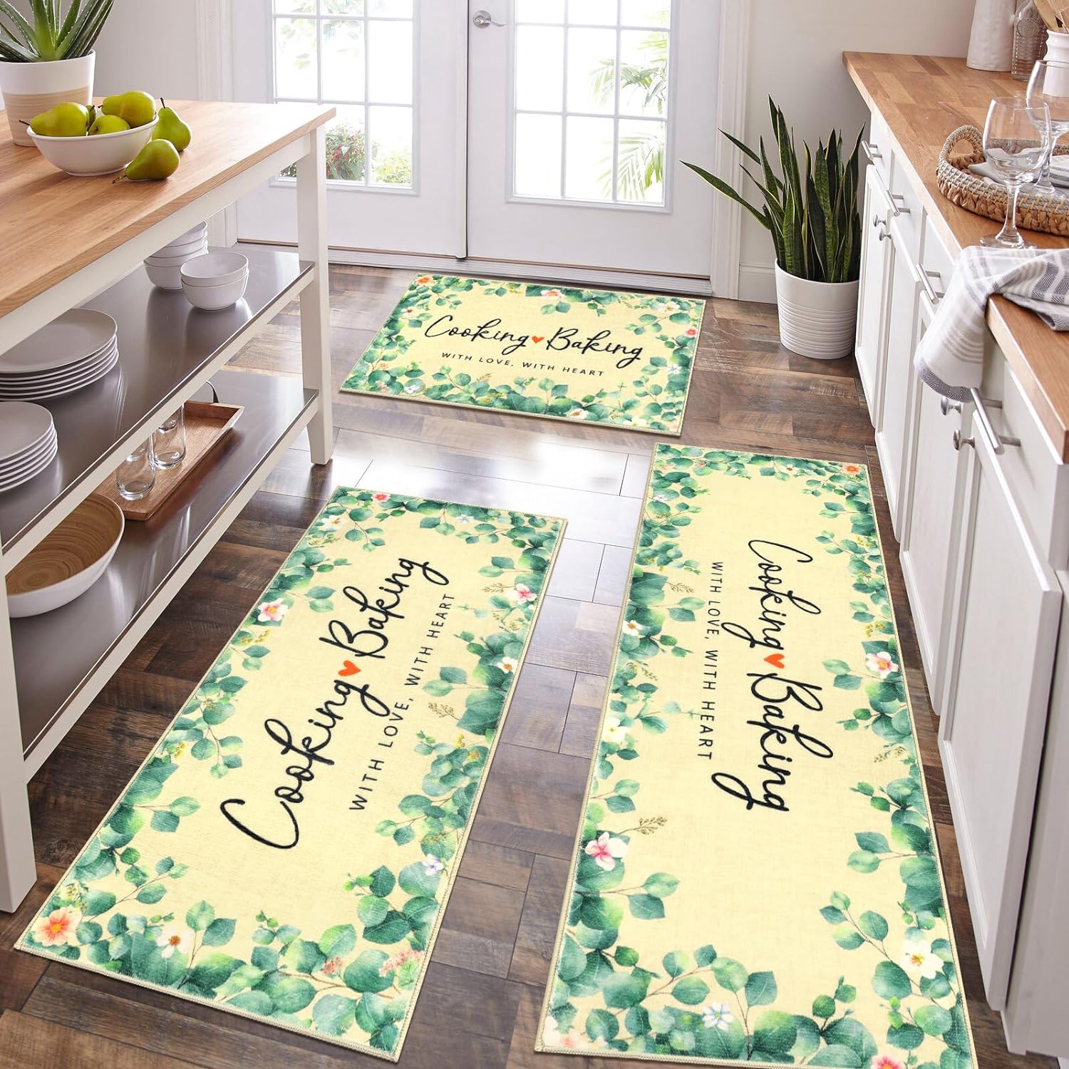 Kitchen Rug and Runner Sets of 3, Kitchen Floor Mat Carpet, Washable