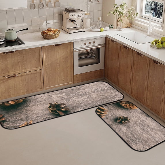 Kitchen Rugs 2 Piece Waterproof Non Slip Kitchen Kitchen Rug Set for Sink Office Kitchen Cafe,Christmas Pine Cones on Paper