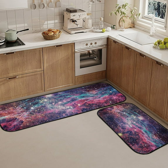 Kitchen Rugs 2 Piece Waterproof Non Slip Kitchen Kitchen Rug Set for Sink Office Kitchen Cafe,Image of The Nebula in Deep Space