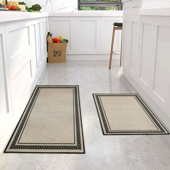 Kitchen Rugs,20"x30"+20"x47",2PCS,Washable Non Slip Runner Rugs Farmhouse Kitchen Floor Mats Rubber Absorbent Mats for Kitchen Bathroom Indoor Doormat,Flax-Brown