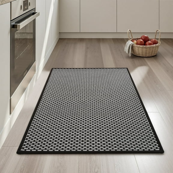 FEELHOME Kitchen Rugs 20"x32" Non-Slip Absorbent Kitchen Floor Mats Geometric Kitchen Mat Washable Small Throw Rug for Kitchen Decor, Black