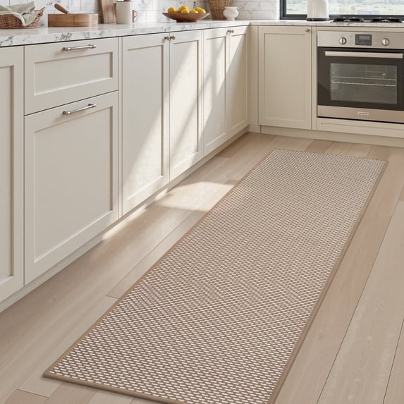 FEELHOME Kitchen Rugs 20"x95" Non-Slip Absorbent Kitchen Floor Mats Geometric Kitchen Mat Washable Small Throw Rug for Kitchen Decor, Brown