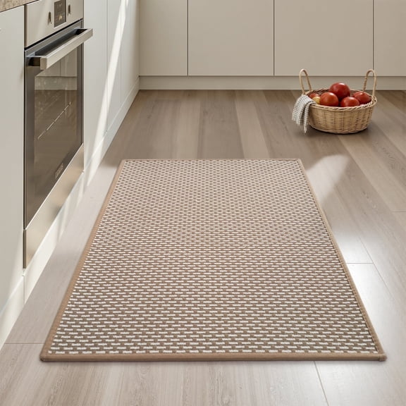 FEELHOME Kitchen Rugs 20"x32" Non-Slip Absorbent Kitchen Floor Mats Geometric Kitchen Mat Washable Small Throw Rug for Kitchen Decor, Brown