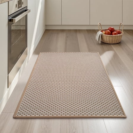 FEELHOME Kitchen Rugs 20"x32" Non-Slip Absorbent Kitchen Floor Mats Geometric Kitchen Mat Washable Small Throw Rug for Kitchen Decor, Brown