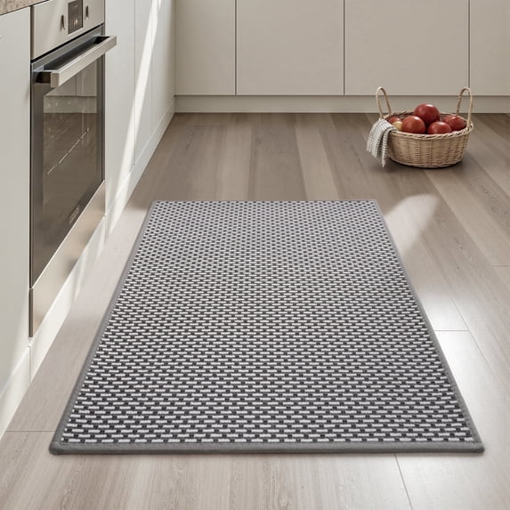 FEELHOME Kitchen Rugs 20"x32" Non-Slip Absorbent Kitchen Floor Mats Geometric Kitchen Mat Washable Small Throw Rug for Kitchen Decor, Dark Gray