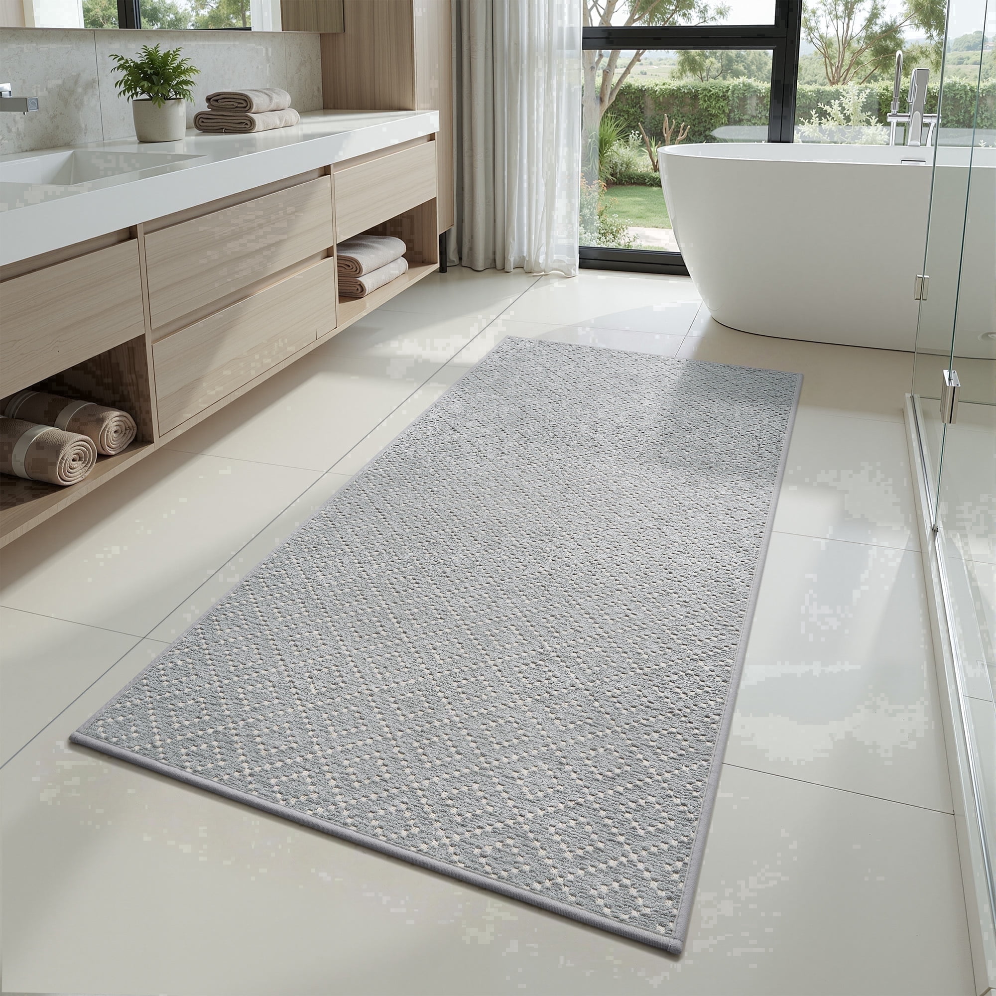 FEELHOME Bathroom Rug Diamond Pattern Absorbent Non Slip Bath Mat Soft Chenille Quick Dry Machine Washable Bathroom Mat with Rubber Backing Durable Bath Rug for Bathroom Floor 24"x35" Gray