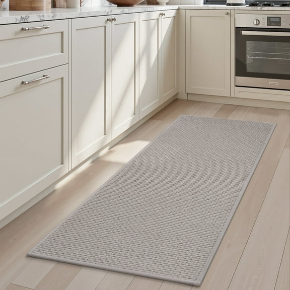 FEELHOME Kitchen Rugs 20"x47" Non-Slip Absorbent Kitchen Floor Mats Geometric Kitchen Mat Washable Small Throw Rug for Kitchen Decor, Gray