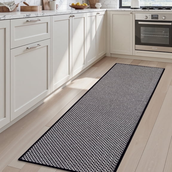 FEELHOME Kitchen Runner Rugs 20"x70", Long Non-Skid Absorbent Carpet Geometric Kitchen Mat, Washable Hallway Rug for Kitchen Decor, Black