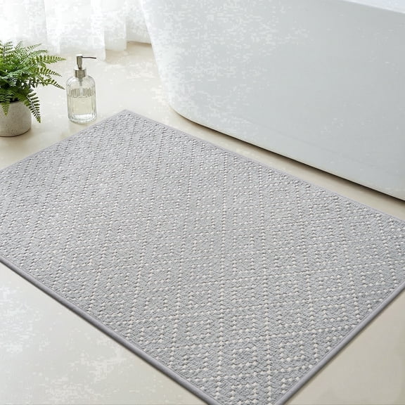 FEELHOME Bathroom Rug Diamond Pattern Absorbent Non Slip Bath Mat Soft Chenille Quick Dry Machine Washable Bathroom Mat with Rubber Backing Durable Bath Rug for Bathroom Floor 16"x24" Gray