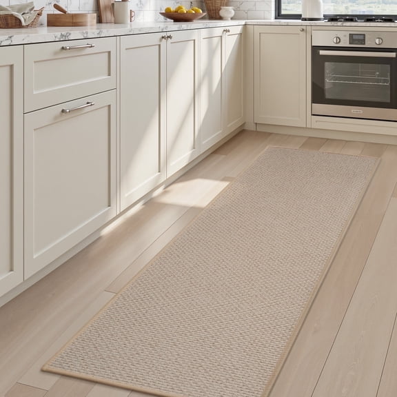 FEELHOME Kitchen Runner Rugs 20"x70", Long Non-Skid Absorbent Carpet Geometric Kitchen Mat, Washable Hallway Rug for Kitchen Decor, Beige