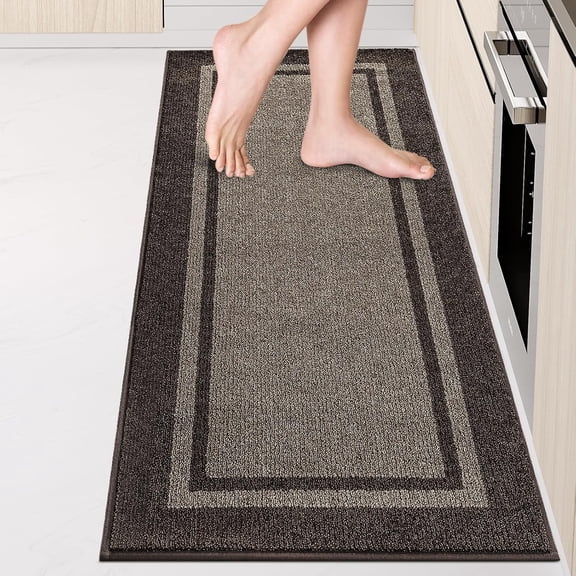 Kitchen Rugs 24" x 70", Non-Slip Machine Washable Kitchen Runner Rugs Floor Mats, Absorbent Comfort Standing Mats for Kitchen, Sink, Laundry and Hallway, Rolled Packaging, Grayish Brown & Coffee