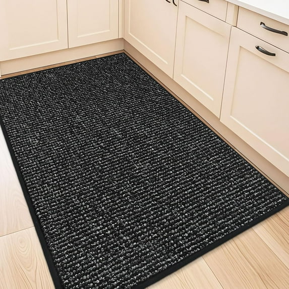 Kitchen Rugs 32"x48", Non-Slip Kitchen Mats for Floor, Super Absorbent and Stain Resistant Kitchen Rugs, Machine Washable Rugs for Kitchen, Hallway, Laundry & Sink, Black