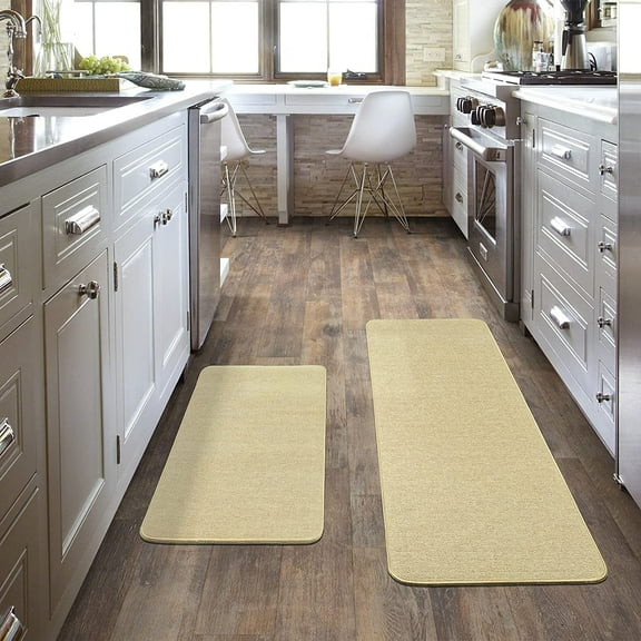 Kitchen Rugs, AVOPATH Kitchen Decor Rugs and Mats Non Skid Washable, Absorbent Kitchen Runner in Front of Sink Floor 17x29 and 17x47 Inch (Beige)