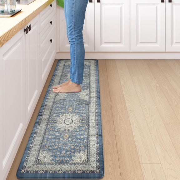Kitchen Rugs Anti Fatigue Kitchen Runner Mats Cushioned, Comfort Fatigue Mats for Standing, 17\u201dx59\u201d Blue Non-Skid Washable Kitchen Floor Mats for Office, Sink, Laundry