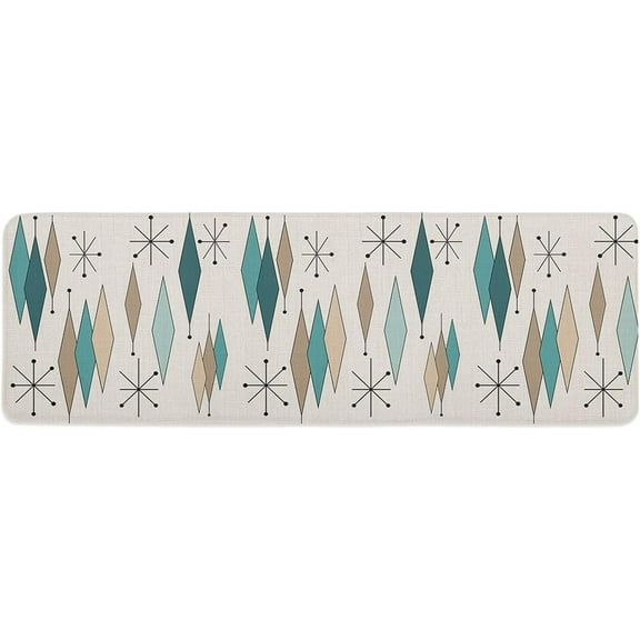 Kitchen Rugs Anti-Fatigue Mats Area Runner Abstract Geometric Mid Century Style Non-Slip Rubber Cushioned Floor Mat Modern Rhombus on Linen Washable Standing Carpet for Bedroom Living Room Decor