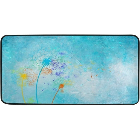 Kitchen Rugs Colored Dandelions Blue Painting Design Non-Slip Soft Kitchen Mats Bath Rug Runner Doormats Carpet for Home Decor, 39" X 20"