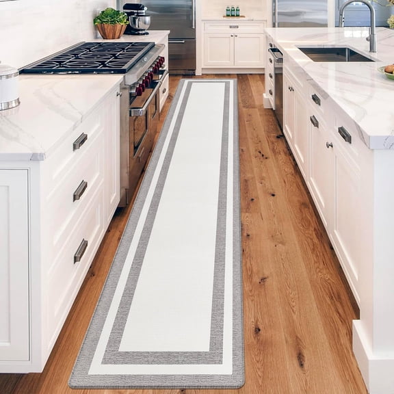 Kitchen Rugs Cushioned Anti Fatigue Kitchen Mats for Floor Ergonomic Comfort Standing Mat for Kitchen Non Slip Waterproof Memory Foam Kitchen Rug for Floor, Office, Laundry 17.3"x94.5" White