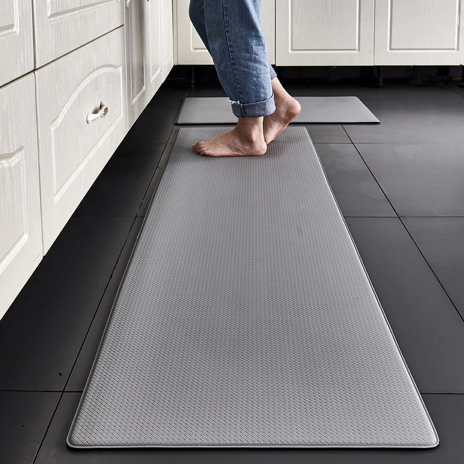 Kitchen Rugs, Cushioned Anti-Fatigue Kitchen Runner, Non Skid Waterproof  Comfort Standing Floor Mat, 17x70, Grey 