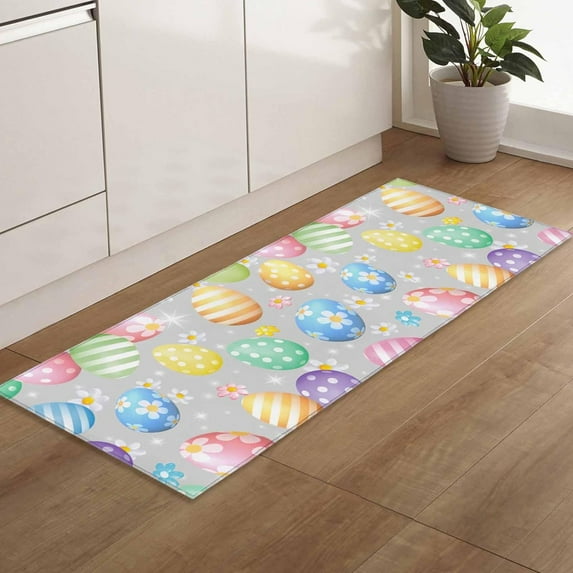 Kitchen Rugs, Easter Eggs Spring Flowers Non Slip Runner Rug Mat for Floor, Kitchen, Bedside, Sink, Office, Laundry, 15.7"X47.2"