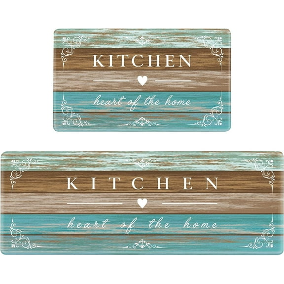 Kitchen Rugs Farmhouse Cushioned Anti Fatigue Kitchen Mat 2 Piece Set Non Slip Waterproof Kitchen Mats for Floor, Rustic Wooden Comfort Standing Mats for Kitchen, Office, Sink, Laundry