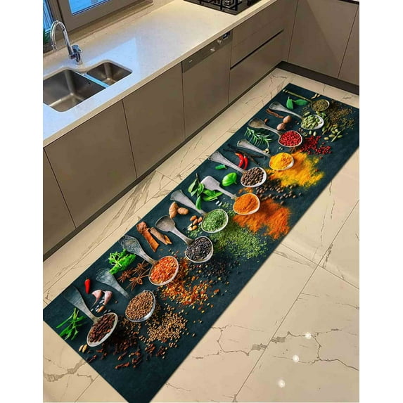 Kitchen Rugs, Indian Spices Rug, Spices Kitchen Rugs, 3D Printed Rugs, Colorful Rugs, Front Door Rugs, Indian Spices Rug, Runner Rugs, 2.6'x6.5' - 80x200 cm