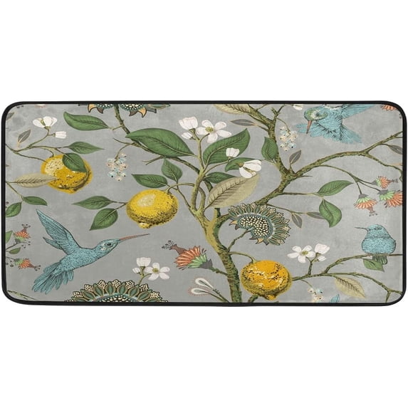 Kitchen Rugs Lemons Blooming Flowers Design Non-Slip Soft Kitchen Mats Bath Rug Runner Doormats Carpet for Home Decor, 39" X 20"