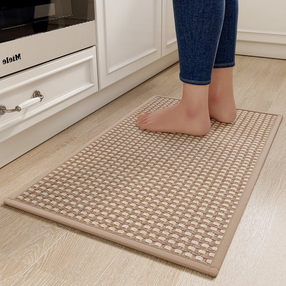 QiCaiJia Kitchen Rugs Mat Non Slip Washable, Super Absorbent Kitchen Mats for Floor, Rubber Backing Soft Braided Standing Floor Mats Sink Mat Runner Rug, 17"x30" Brown