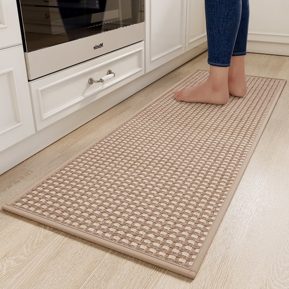 QiCaiJia Kitchen Rugs Mat Non Slip Washable, Super Absorbent Kitchen Mats for Floor, Rubber Backing Soft Braided Standing Floor Mats Sink Mat Runner Rug, 17"x47" Brown
