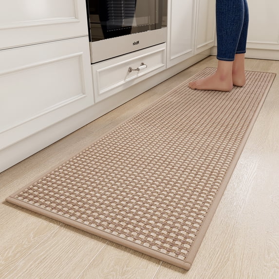 QiCaiJia Kitchen Rugs Mat Non Slip Washable, Super Absorbent Kitchen Mats for Floor, Rubber Backing Soft Braided Standing Floor Mats Sink Mat Runner Rug, 17"x59" Brown