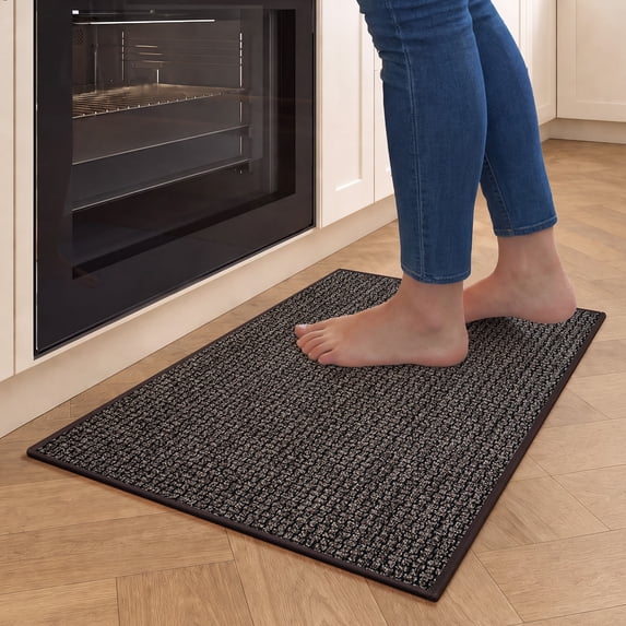 Kitchen Rugs and Mat Non Slip Washable, Super Absorbent Kitchen Mats for Floor with Rubber Backing, Soft Braided Standing Sink Mat, Anti Fatigue Kitchen Runner Rug Easy to Clean, Dark Brown 17"x30"
