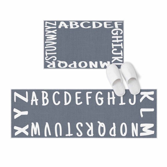 Kitchen Rugs and Mats 2 Pieces Alphabet Runner Rug Sets Gray Modern Minimalist Letter Soft Comfort Standing Kitchen Mats for Floor Absorbent Area Rugs Carpet Non Slip Cushioned Doormat