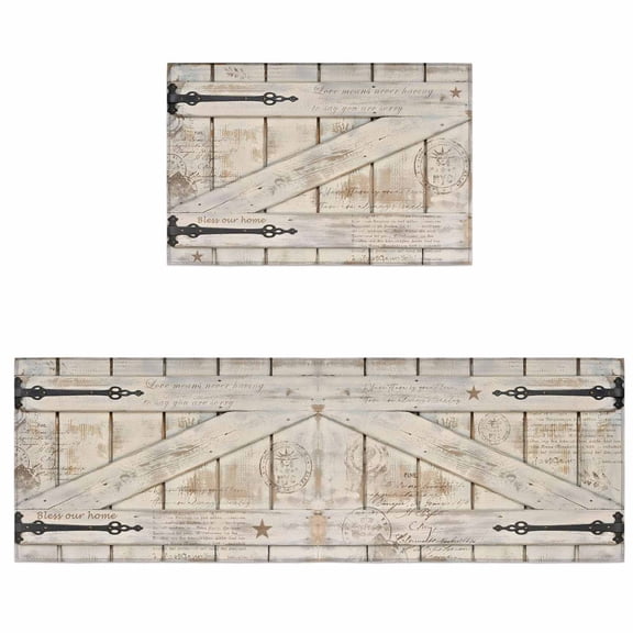Kitchen Rugs and Mats 2 Pieces Barn Gate Runner Rug Sets Farmhouse Wood Grain Walls Door Soft Comfort Standing Kitchen Mats for Floor Absorbent Area Rugs Carpet Non Slip Cushioned Doormat