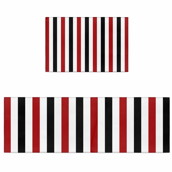 Kitchen Rugs and Mats 2 Pieces Black Red Stripes Runner Rug Sets Lines Striped Soft Comfort Standing Kitchen Mats for Floor Absorbent Area Rugs Carpet Non Slip Cushioned Doormat