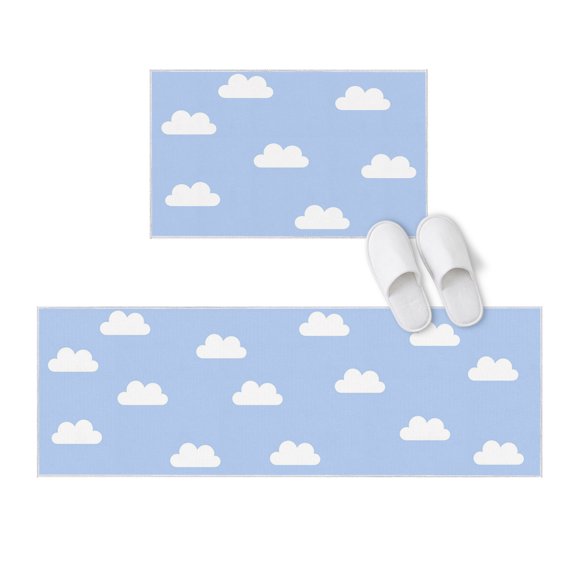 Kitchen Rugs and Mats 2 Pieces Blue Sky Clouds Runner Rug Sets Calm Atmosphere Soft Comfort Standing Kitchen Mats for Floor Absorbent Area Rugs Carpet Non Slip Cushioned Doormat