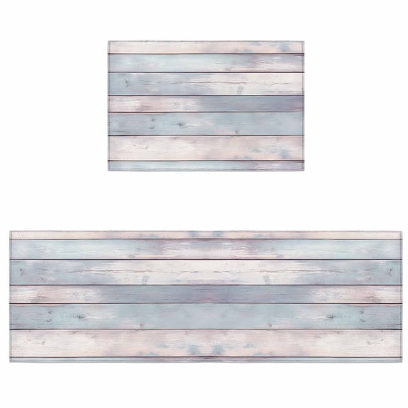 Kitchen Rugs and Mats 2 Pieces Blue Wood Grain Runner Rug Sets Rustic Wooden Soft Comfort Standing Kitchen Mats for Floor Absorbent Area Rugs Carpet Non Slip Cushioned Doormat