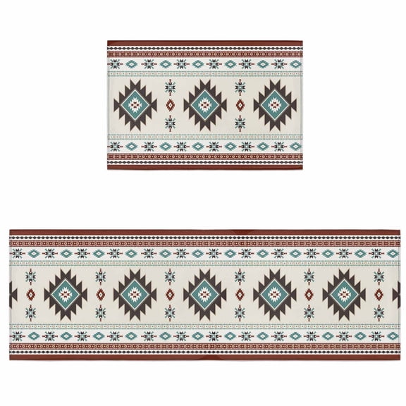 Kitchen Rugs and Mats 2 Pieces Bohemian Runner Rug Sets Southwest Tribal Aztec Geometric Soft Comfort Standing Kitchen Mats for Floor Absorbent Area Rugs Carpet Non Slip Cushioned Doormat