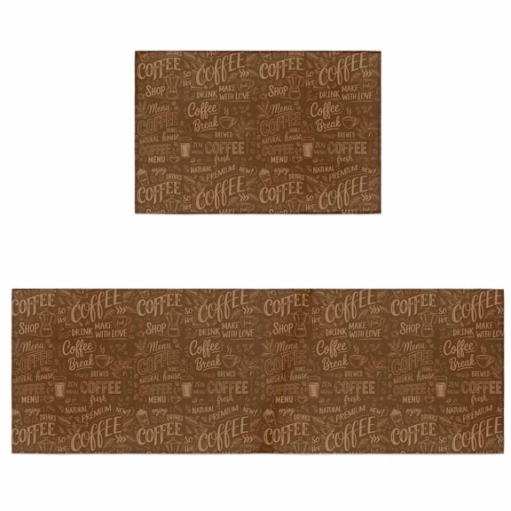 Kitchen Rugs and Mats 2 Pieces Coffee Beans Runner Rug Sets Brown Coffee Cup Soft Comfort Standing Kitchen Mats for Floor Absorbent Area Rugs Carpet Non Slip Cushioned Doormat