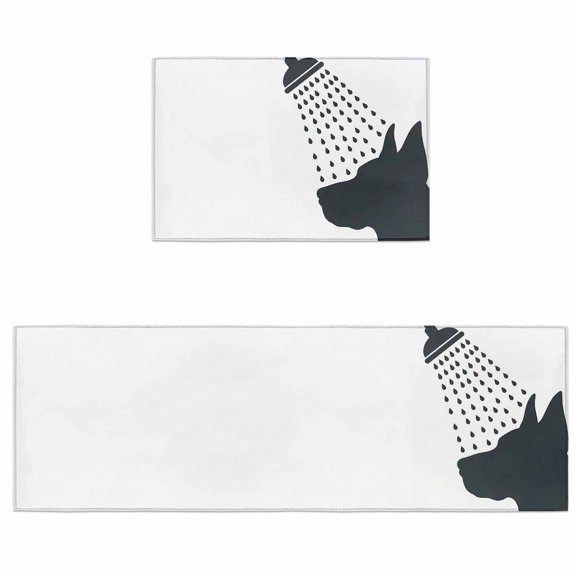 Kitchen Rugs and Mats 2 Pieces Dog Shower Runner Rug Sets Funny Animal Shadow Soft Comfort Standing Kitchen Mats for Floor Absorbent Area Rugs Carpet Non Slip Cushioned Doormat