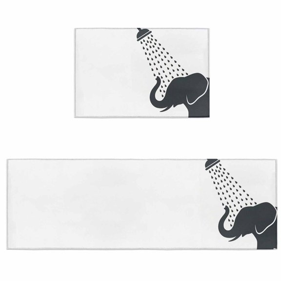 Kitchen Rugs and Mats 2 Pieces Elephant Shower Runner Rug Sets Funny Animal Shadow Soft Comfort Standing Kitchen Mats for Floor Absorbent Area Rugs Carpet Non Slip Cushioned Doormat