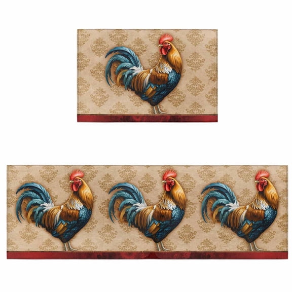 Kitchen Rugs and Mats 2 Pieces Farmhouse Chicken Rooster Cock Runner Rug Sets Vintage Farm Animal Soft Comfort Standing Kitchen Mats for Floor Absorbent Area Rugs Carpet Non Slip Cushioned Doormat