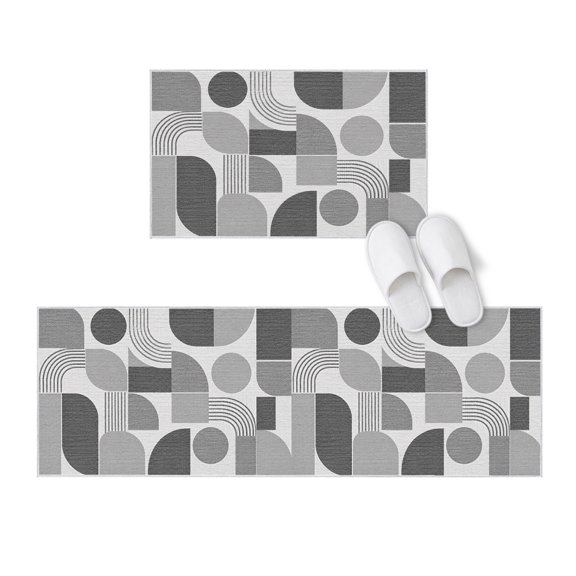 Kitchen Rugs and Mats 2 Pieces Gray Quarter Circles Runner Rug Sets Modern Geometric Arch Lines Soft Comfort Standing Kitchen Mats for Floor Absorbent Area Rugs Carpet Non Slip Cushioned Doormat
